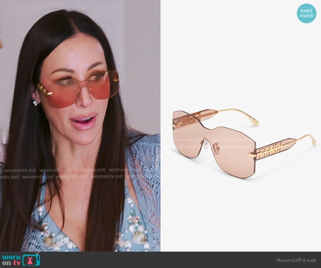 Fendi Fendigraphy Oversized Rimless Acetate Sunglasses worn by Angie Katsanevas on The Real Housewives of Salt Lake City