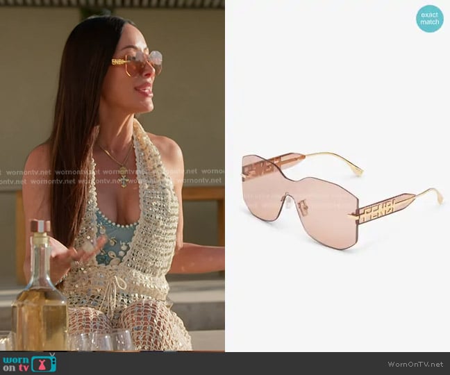 Fendi Fendigraphy Oversized Rimless Acetate Sunglasses worn by Angie Katsanevas on The Real Housewives of Salt Lake City