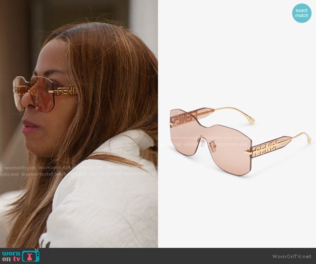 Fendi Fendigraphy Oversized Rimless Acetate Sunglasses worn by Mary Cosby on The Real Housewives of Salt Lake City