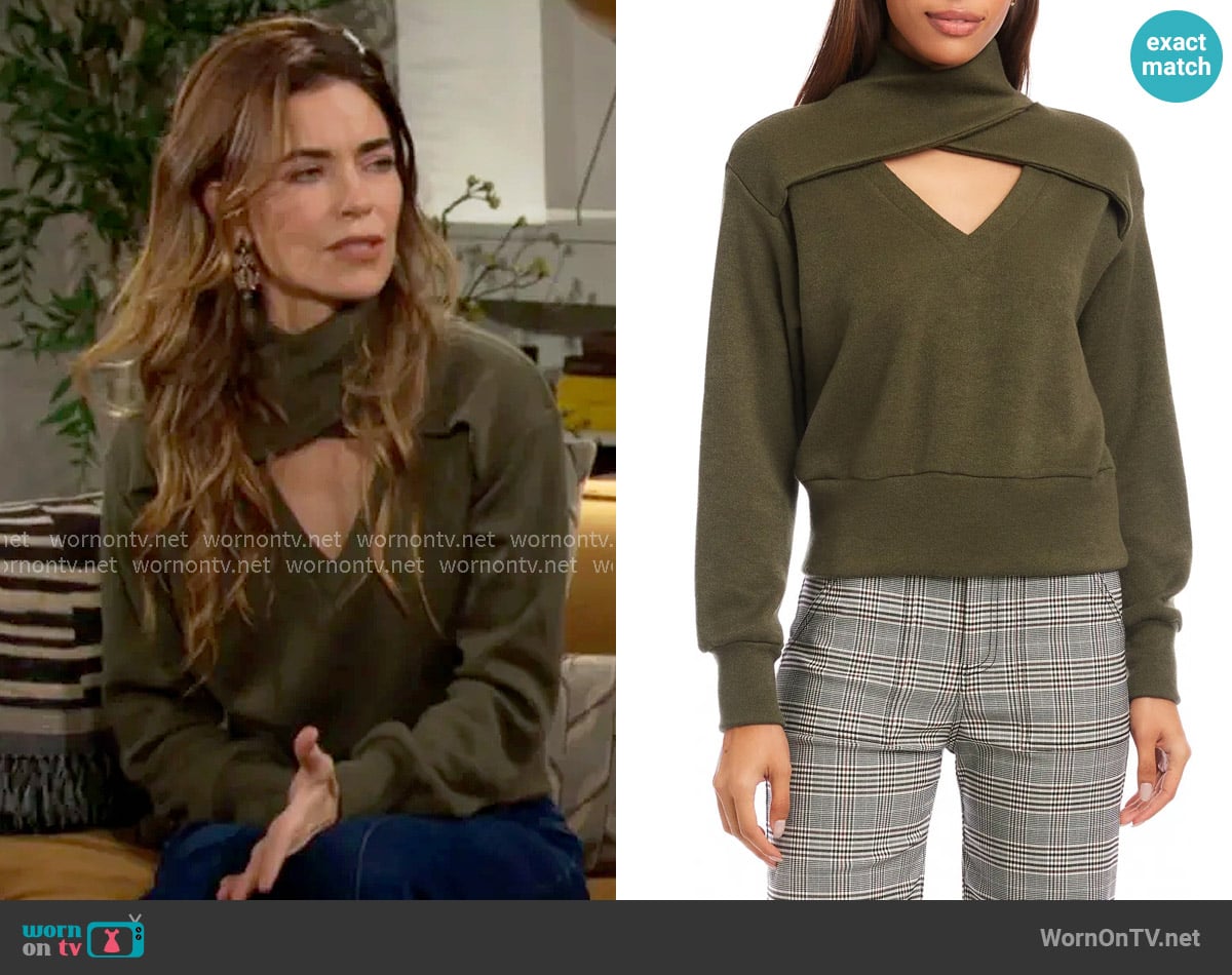 Fifteen Twenty Caly Crossover Cutout Sweatshirt worn by Victoria Newman (Amelia Heinle) on The Young and the Restless