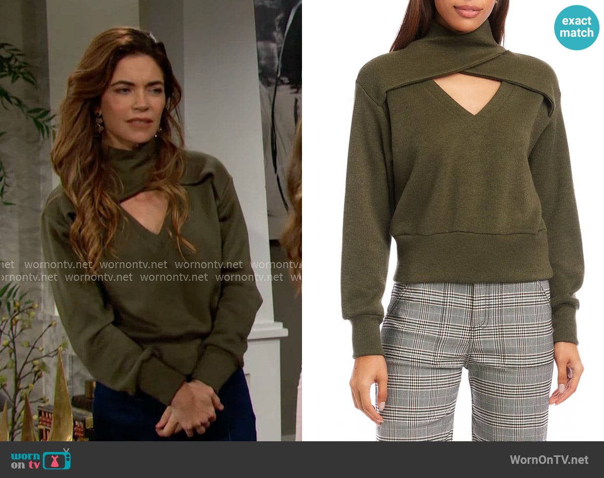 Fifteen Twenty Caly Crossover Cutout Sweatshirt worn by Victoria Newman (Amelia Heinle) on The Young and the Restless