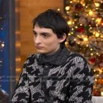 Finn Wolfhard;s grey houndstooth cardigan on Good Morning America