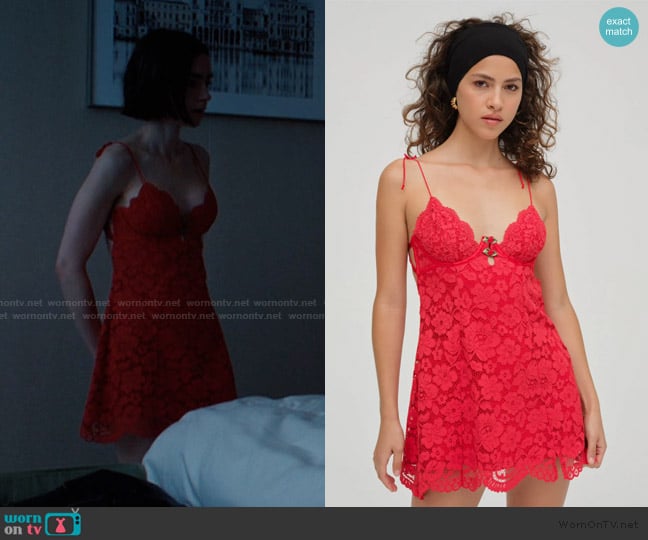 For Love and Lemons Creamsicle Lace Slip Dress worn by Emily Cooper (Lily Collins) on Emily in Paris