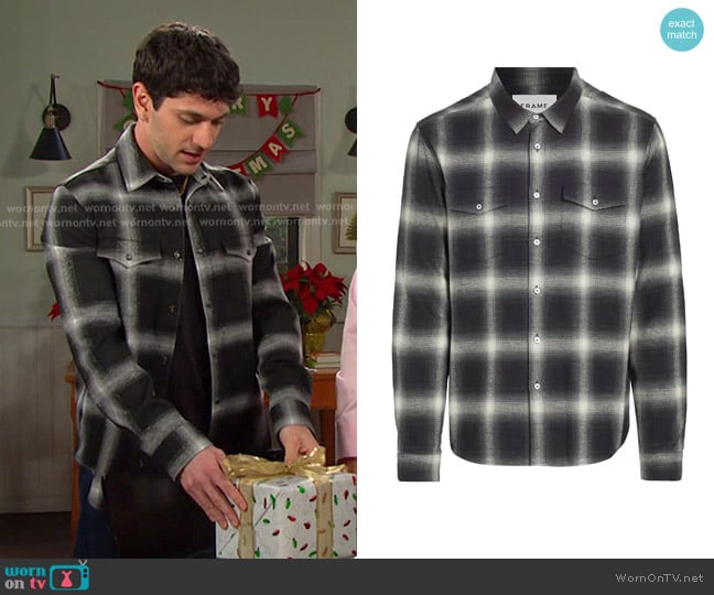 Frame Plaid Brushed Cotton Shirt in Grey worn by  Javi Hernandez (Al Calderon) on Days of our Lives