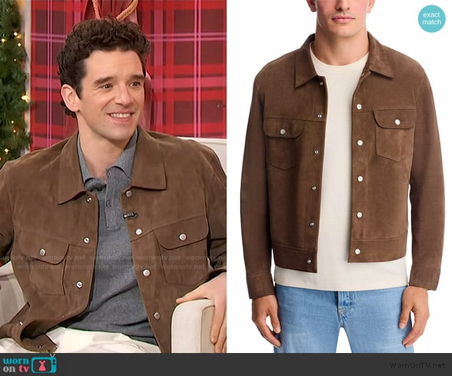 Michael Urie’s brown suede jacket on Sherri Michael Urie’s brown suede jacket on Sherri