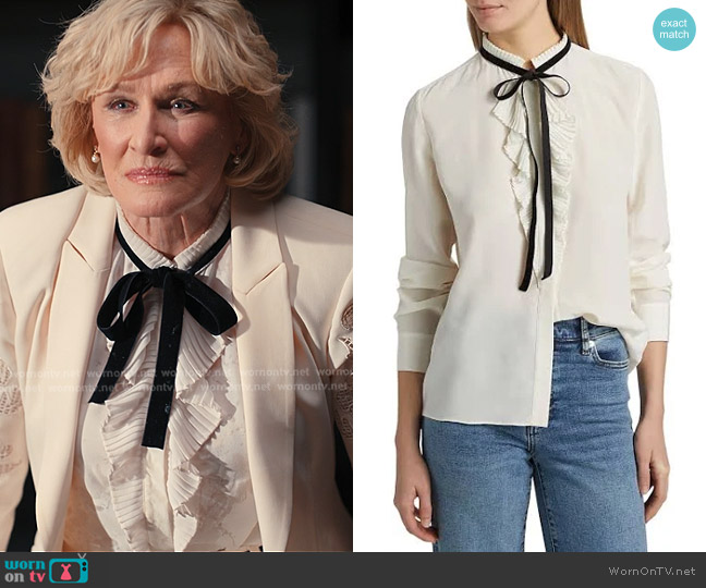 Frame Tie Ruffle Blouse in Cream worn by Dina Standish (Glenn Close) on Alls Fair