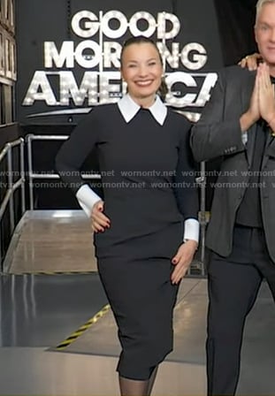 Fran Drescher's black collared sheath dress on Good Morning America