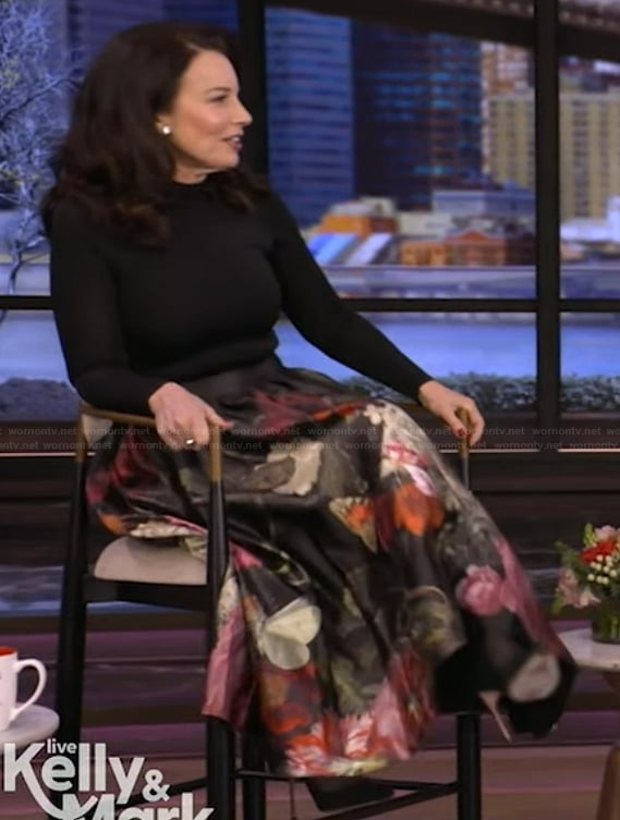 Fran Drescher's black floral print dress on Live with Kelly and Mark