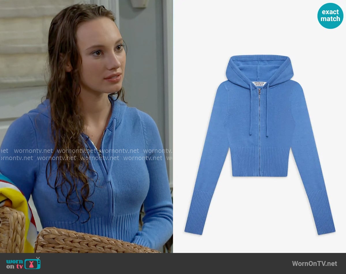 Dylan’s blue knit zip up sweater on The Bold and the Beautiful