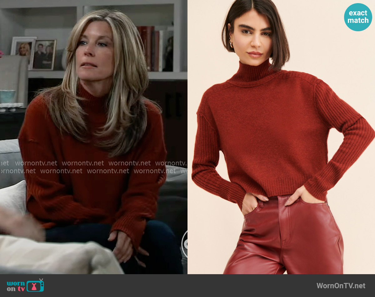 Free People Aubrey Cashmere Turtleneck Sweater worn by Carly Spencer (Laura Wright) on General Hospital