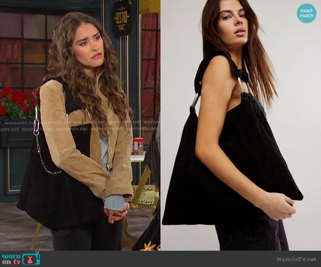 Free People Bobbi Slouch Suede Tote in Black worn by  Arianna Horton (Marissa Reyes) on Days of our Lives