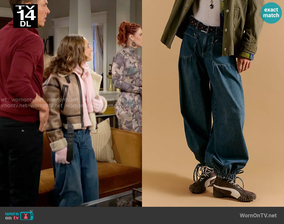 Free People Lotus Balloon Jeans in Juno worn by Katie Abbott (Sienna Mercuri) on The Young and the Restless
