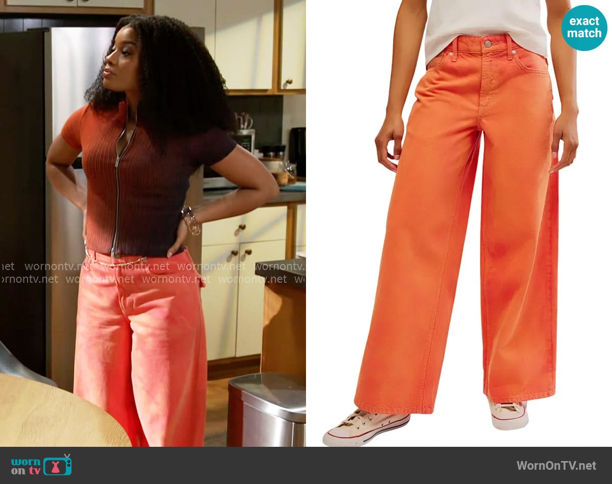 Free People Waterfalls Baggy Jeans in Oklahoma Sun worn by Eva Thomas (Ambyr Michelle) on Beyond the Gates