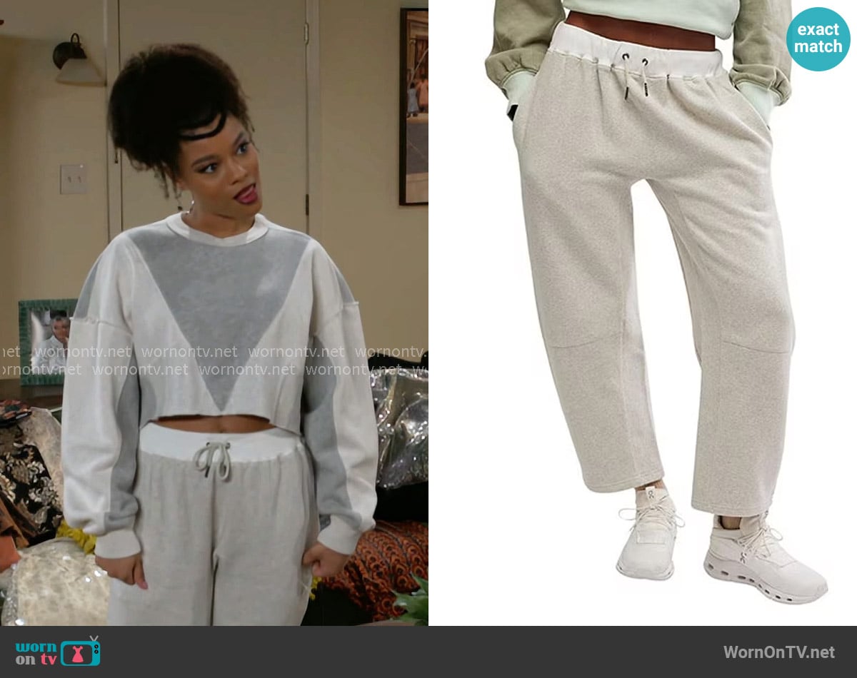 Free People You Wish High Rise Barrel Drawstring Waistband Pants worn by Eva Thomas (Ambyr Michelle) on Beyond the Gates
