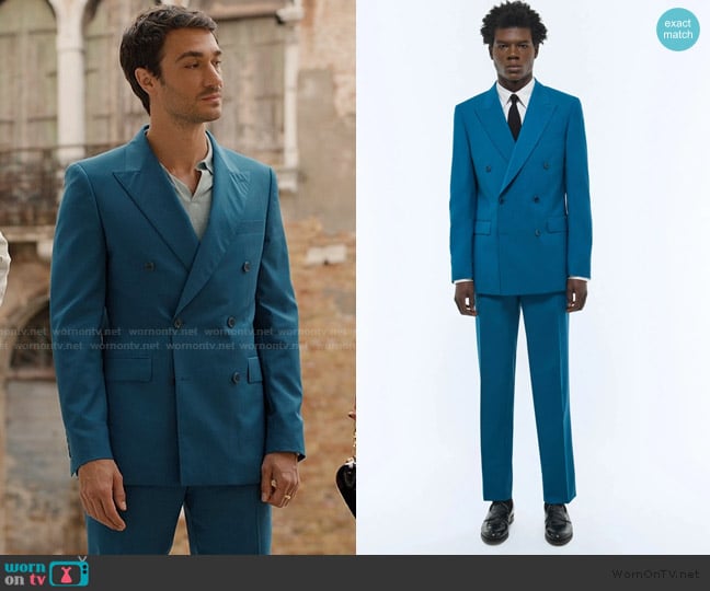 Fursac Wool canvas double-breasted suit worn by Marcello (Eugenio Franceschini) on Emily in Paris