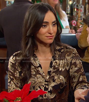 Gabi’s black and gold paisley blouse on Days of our Lives