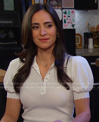 Gabi’s white pointelle polo on Days of our Lives