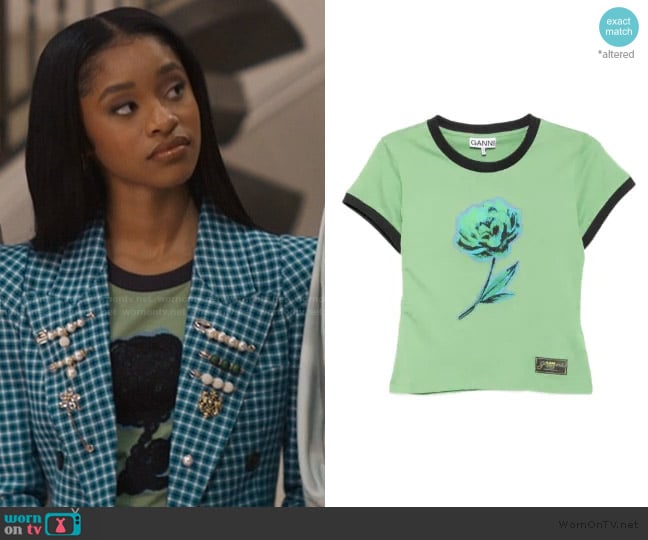 Ganni Graphic-print T-shirt worn by Ashley Banks (Akira Akbar) on Bel-Air