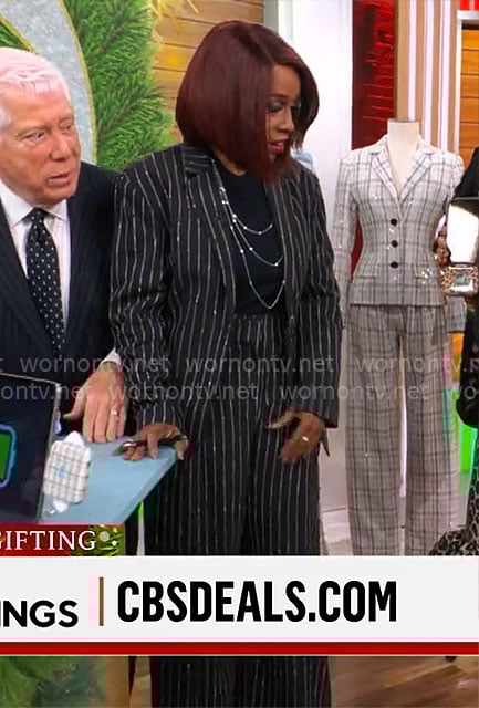 Gayle King’s black pinstripe suit on CBS Mornings