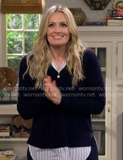Gemma's navy layered v-neck sweater on The Neighborhood