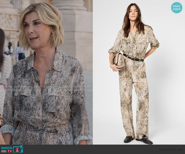 Gerard Darel Python Print Jumpsuit worn by Yvette (Michèle Laroque) on Emily in Paris
