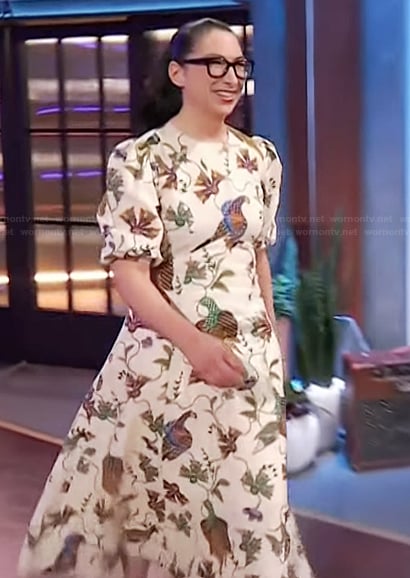 Gesine Bullock-Prado’s bird print dress on The Kelly Clarkson Show