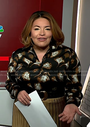 Gilma Avalos’s black floral print blouse on NBC News Daily