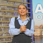 Ginger’s blue and grey mixed media dress on Good Morning America