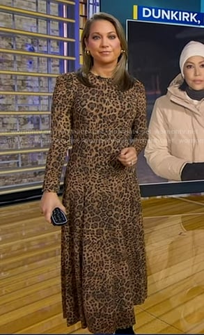 Ginger’s brown leopard print midi dress on Good Morning America
