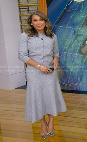 Ginger’s grey knit cardigan and skirt on Good Morning America
