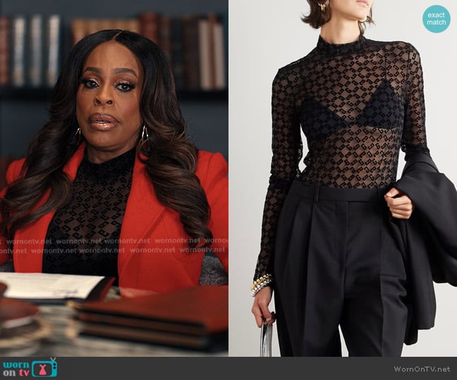 Givenchy Flocked Stretch-mesh Bodysuit worn by Emerald Greene (Niecy Nash-Betts) on Alls Fair