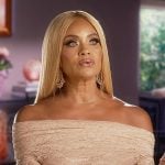 Gizelle’s pink lace confessional dress on The Real Housewives of Potomac
