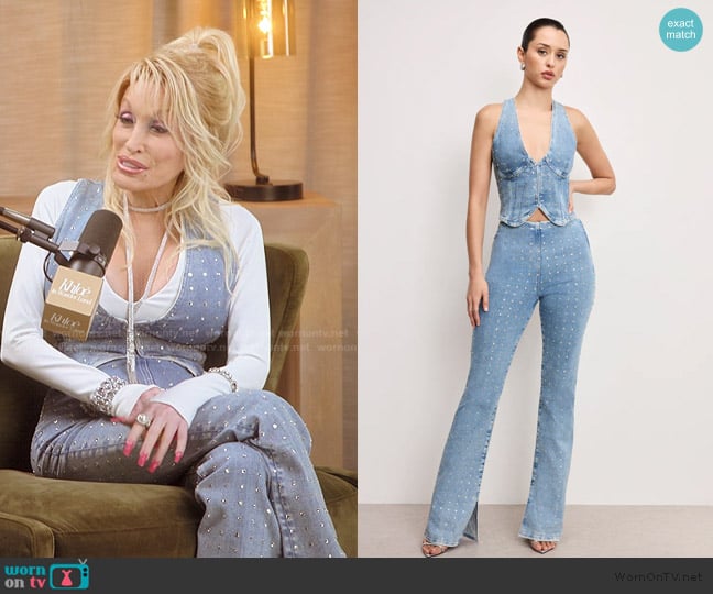 Good American Dolly Crystal Denim Vest worn by (Dolly Parton) on The Kardashians