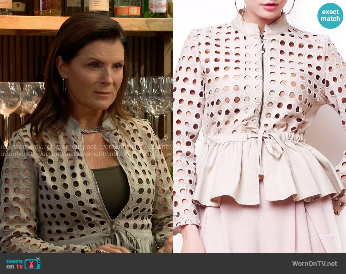 Gracia Punched Hole Peplum Jacket worn by Sheila Carter (Kimberlin Brown) on The Bold and the Beautiful