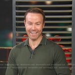 Paul Zahn’s green long sleeve polo on Access Hollywood