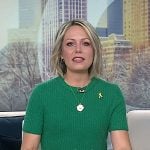 Dylan’s green boucle knit sweater on Today