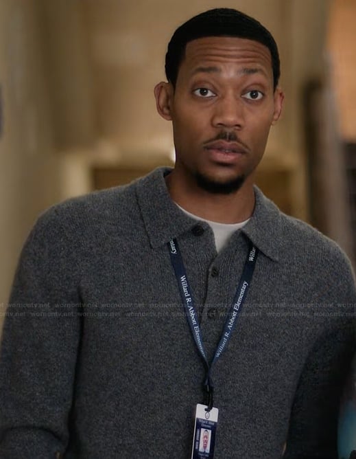 Gregory’s gray polo shirt on Abbott Elementary