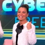 Gretta Monahan’s sequin bow front cardigan on The View