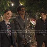 grey embellished blazer and pant set on Emily in Paris