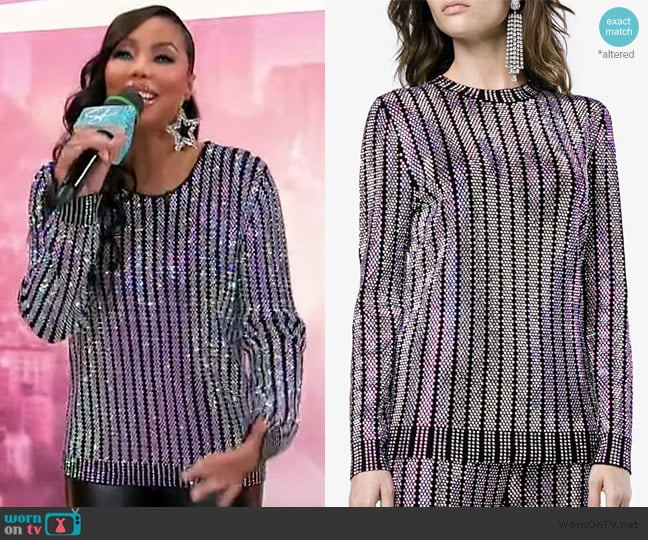 Gucci Black Stretch Knit Rhinestones Detail Sweater worn by Tamar Braxton on Sherri