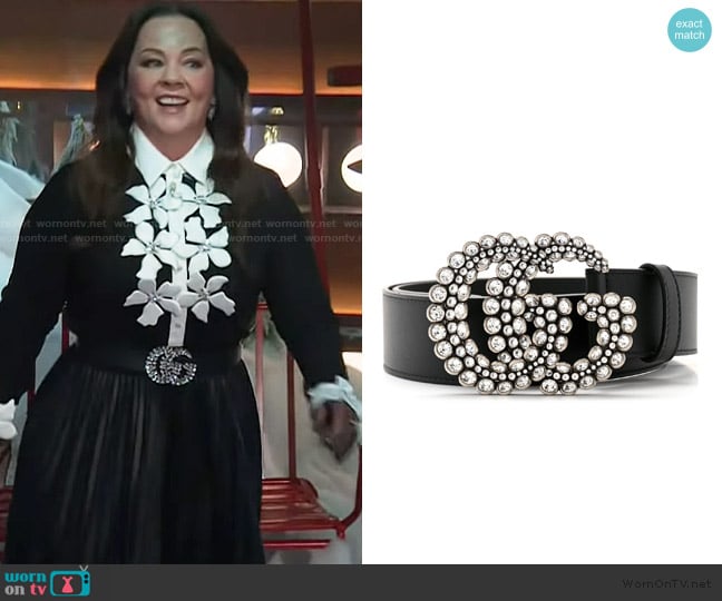 Gucci Calfskin Crystal Double G Belt Black worn by Melissa McCarthy on The Kelly Clarkson Show