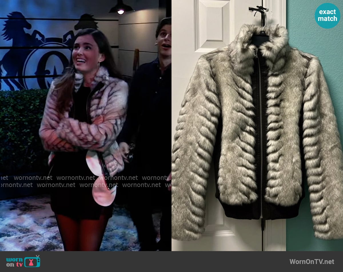 Guess Faux Fur Jacket worn by Emma Scorpio-Drake (Braedyn Bruner) on General Hospital