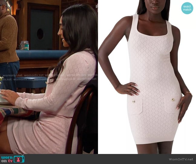 Guess Holland Diamond-Pointelle Sweater Dress in Low Key Pink worn by Gabi Hernandez (Cherie Jimenez) on Days of our Lives