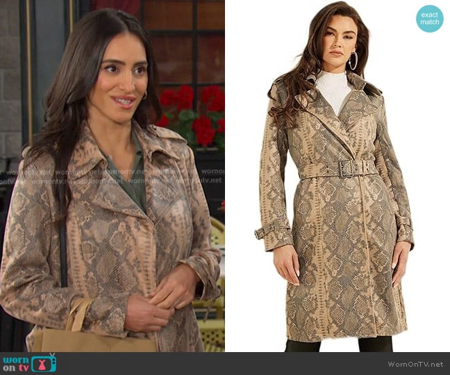 Guess Linda Trenchcoat worn by Gabi Hernandez (Cherie Jimenez) on Days of our Lives
