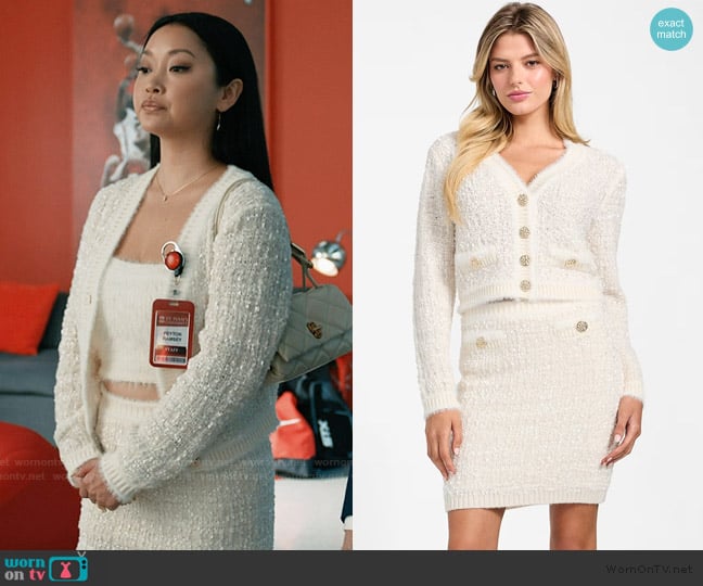 Guess Textured knit cardigan worn by Peyton Ramsey (Lana Condor) on Elsbeth