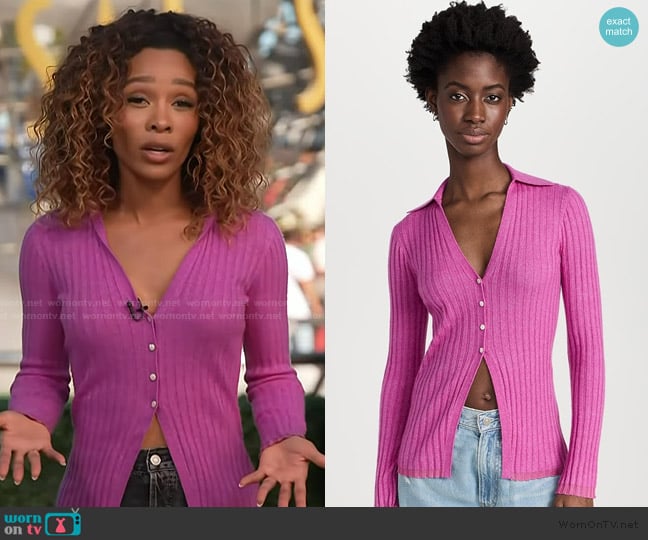Guest in Residence Rib Button Cardigan worn by Zuri Hall on Access Hollywood