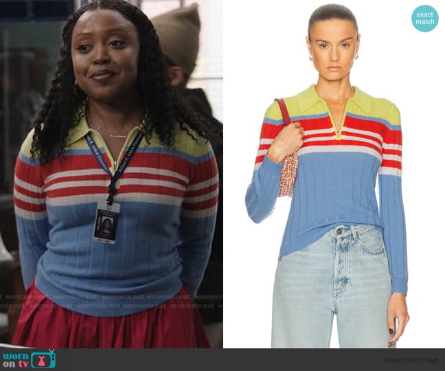 Guest in Residence Track Polo Cashmere Sweater worn by Janine Teagues (Quinta Brunson) on Abbott Elementary