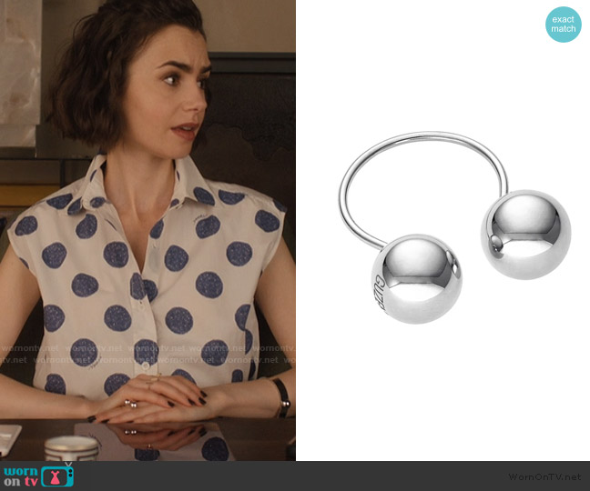 Guzema Bold Duo Orb Ring worn by Emily Cooper (Lily Collins) on Emily in Paris