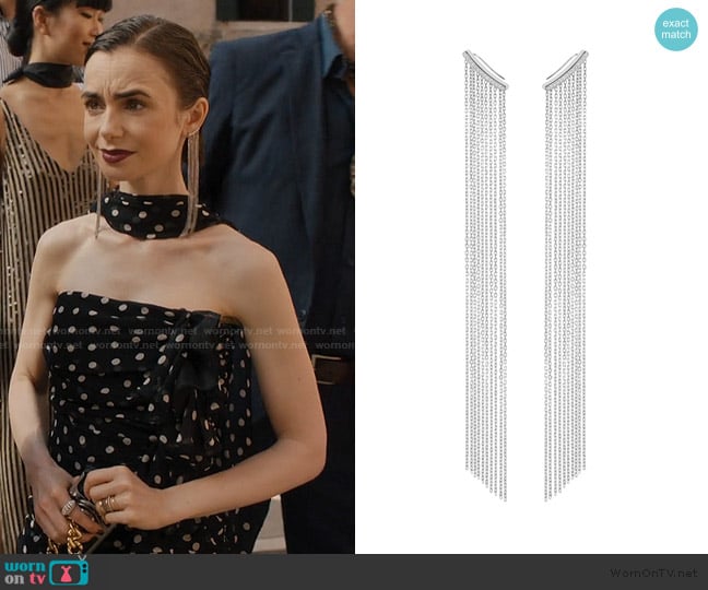 Guzema Chainfall Earrings worn by Emily Cooper (Lily Collins) on Emily in Paris