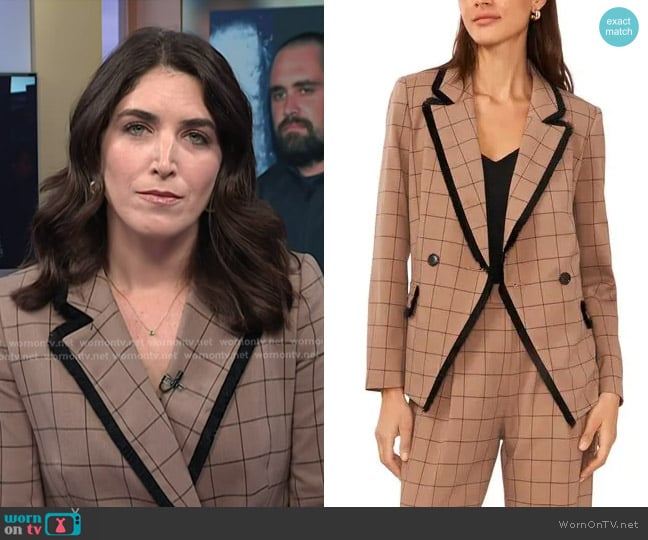 Halogen Windowpane Fringe Trim Double Breasted Blazer worn by Liz Kreutz on Today